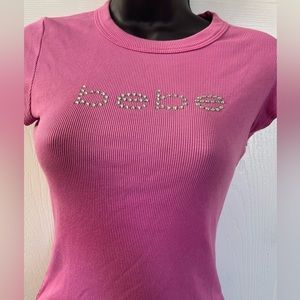 Y2K So Pink Crystal Bebe ribbed T